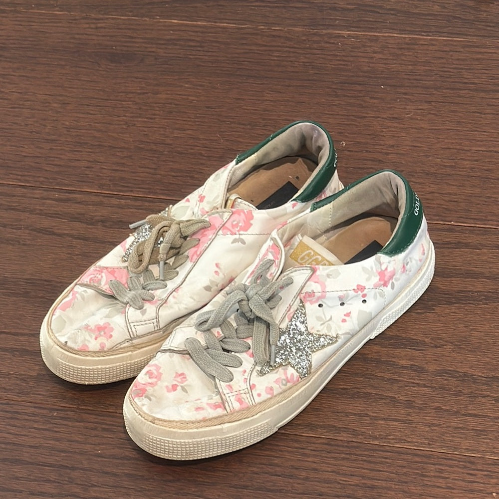 Golden Goose Women’s Floral Sneakers - White and Pink Size 37/7