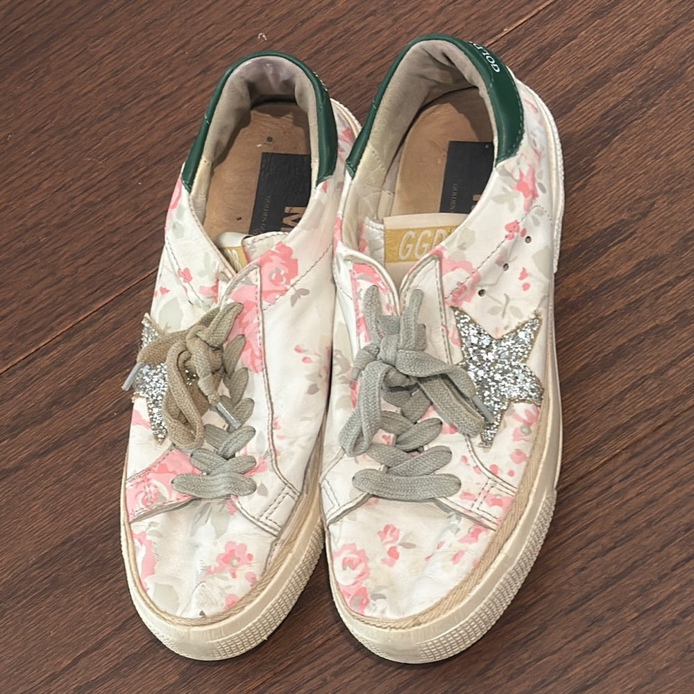 Golden Goose Women’s Floral Sneakers - White and Pink Size 37/7