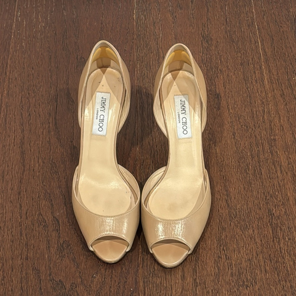 Jimmy Choo Tan Peep Toe Heels Size 39.5/9.5