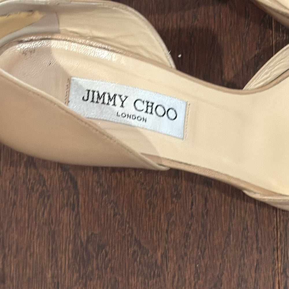 Jimmy Choo Tan Peep Toe Heels Size 39.5/9.5