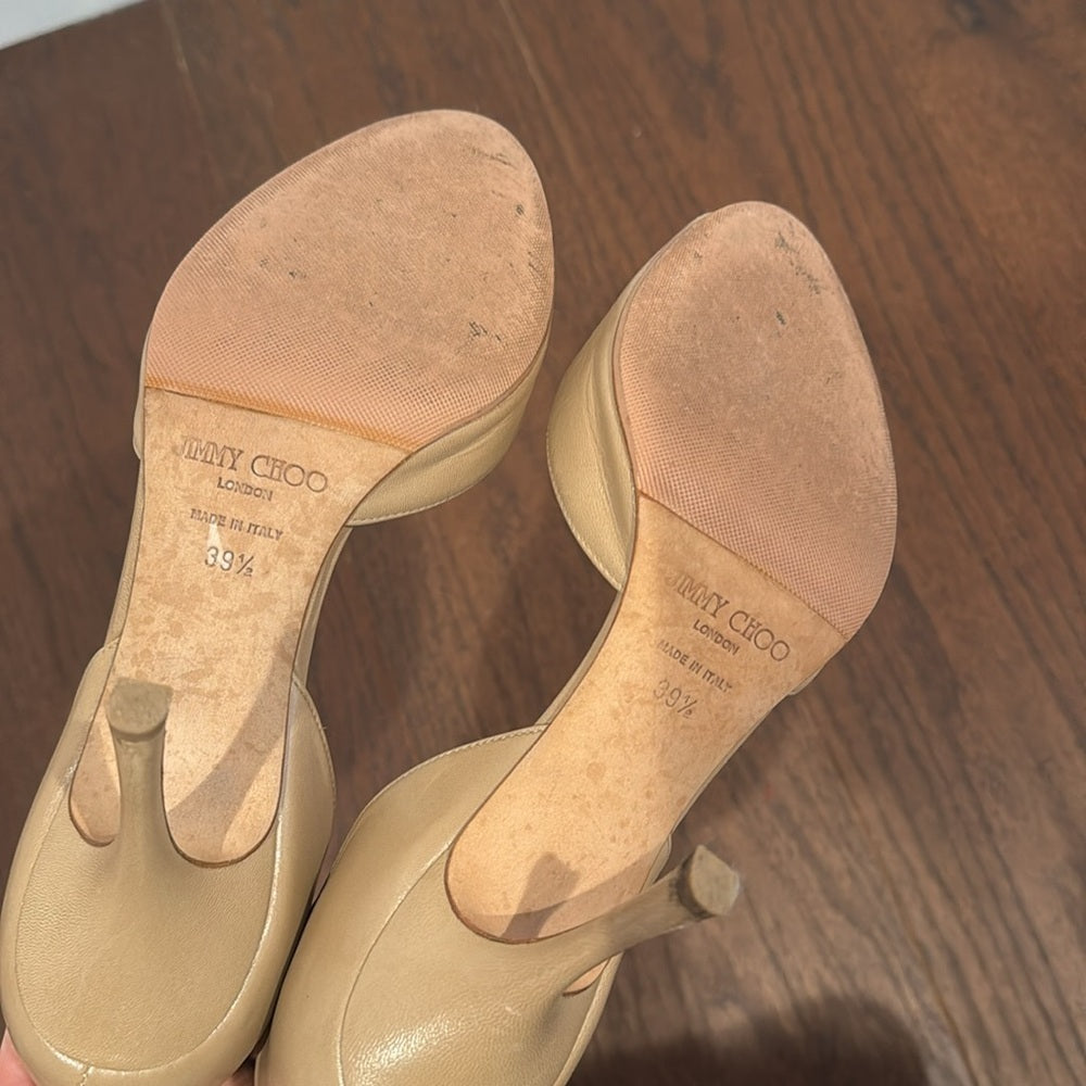Jimmy Choo Tan Peep Toe Heels Size 39.5/9.5
