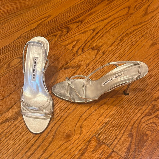 Manolo Blahnik Woman’s Silver Heels Size 40.5