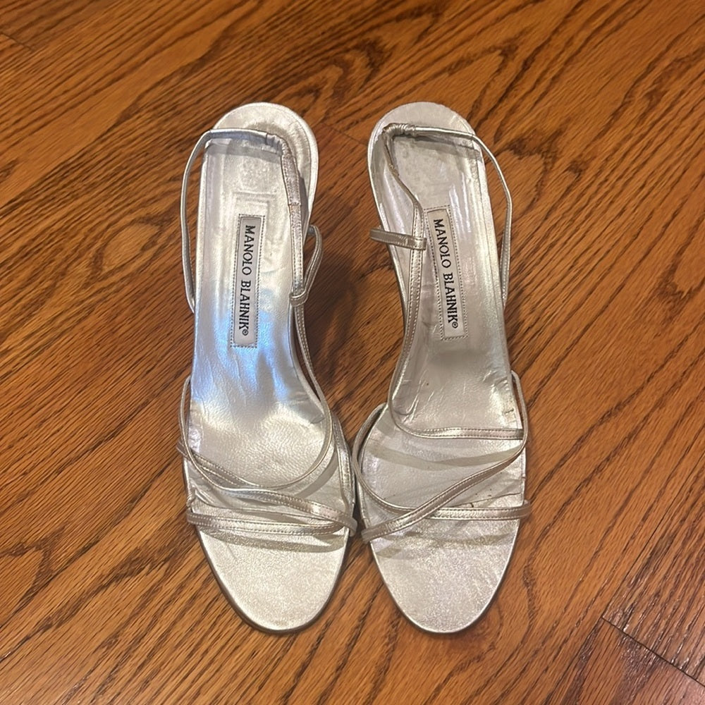 Manolo Blahnik Woman’s Silver Heels Size 40.5