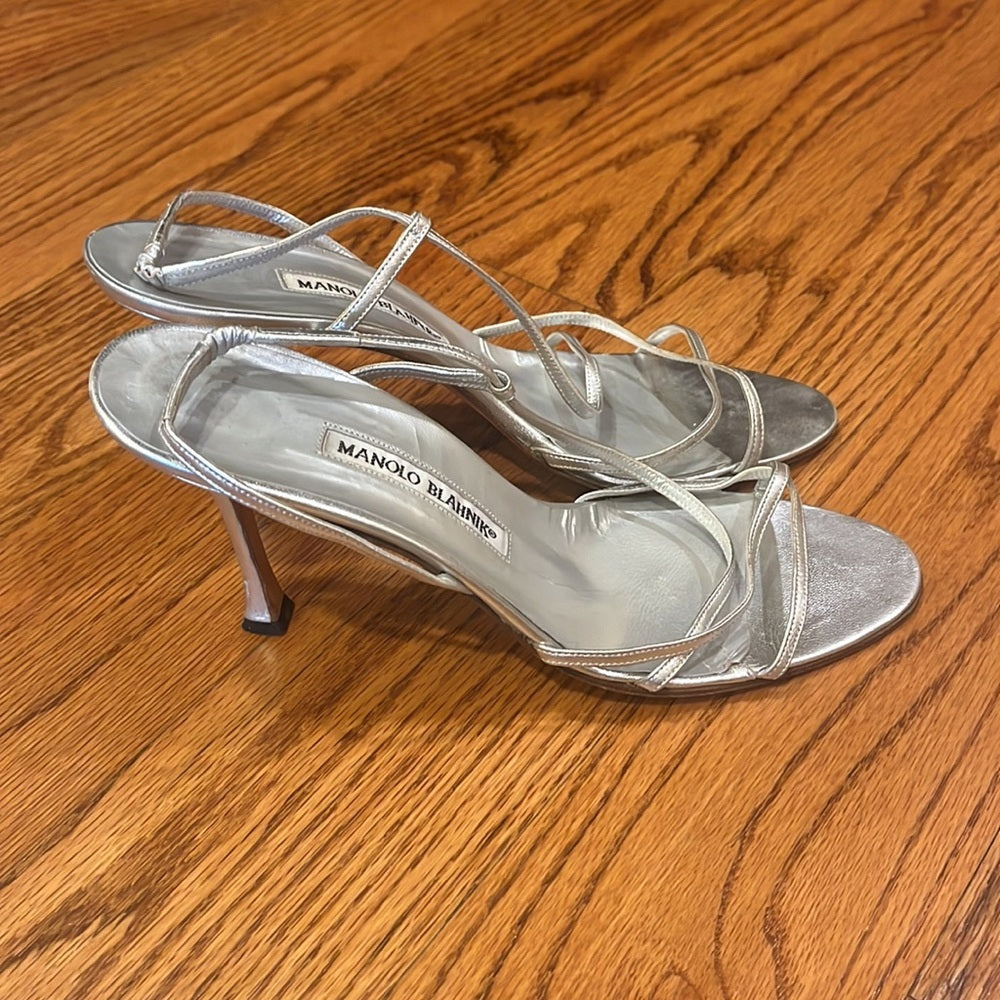 Manolo Blahnik Woman’s Silver Heels Size 40.5