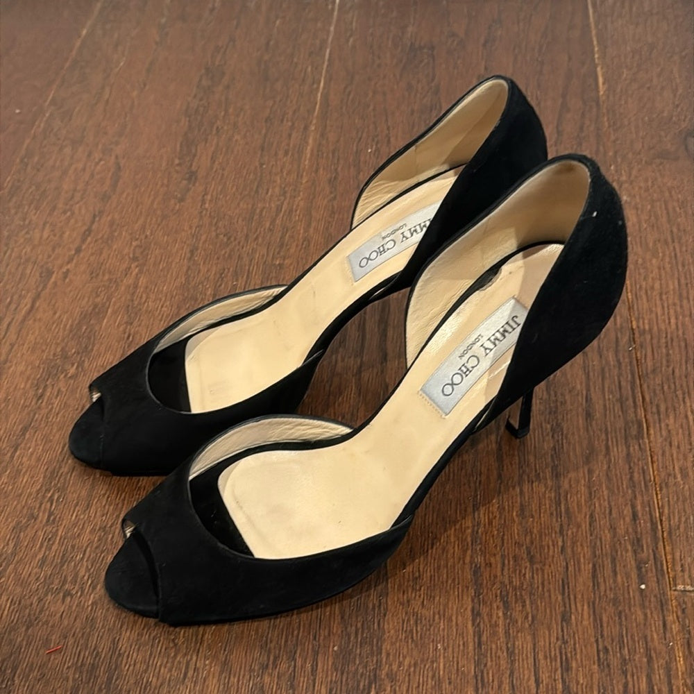 Jimmy Choo Black Suede Peep Toe D’Orsay Heels Size 39.5/9.5