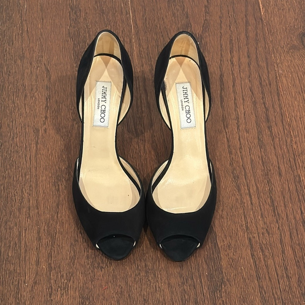 Jimmy Choo Black Suede Peep Toe D’Orsay Heels Size 39.5/9.5