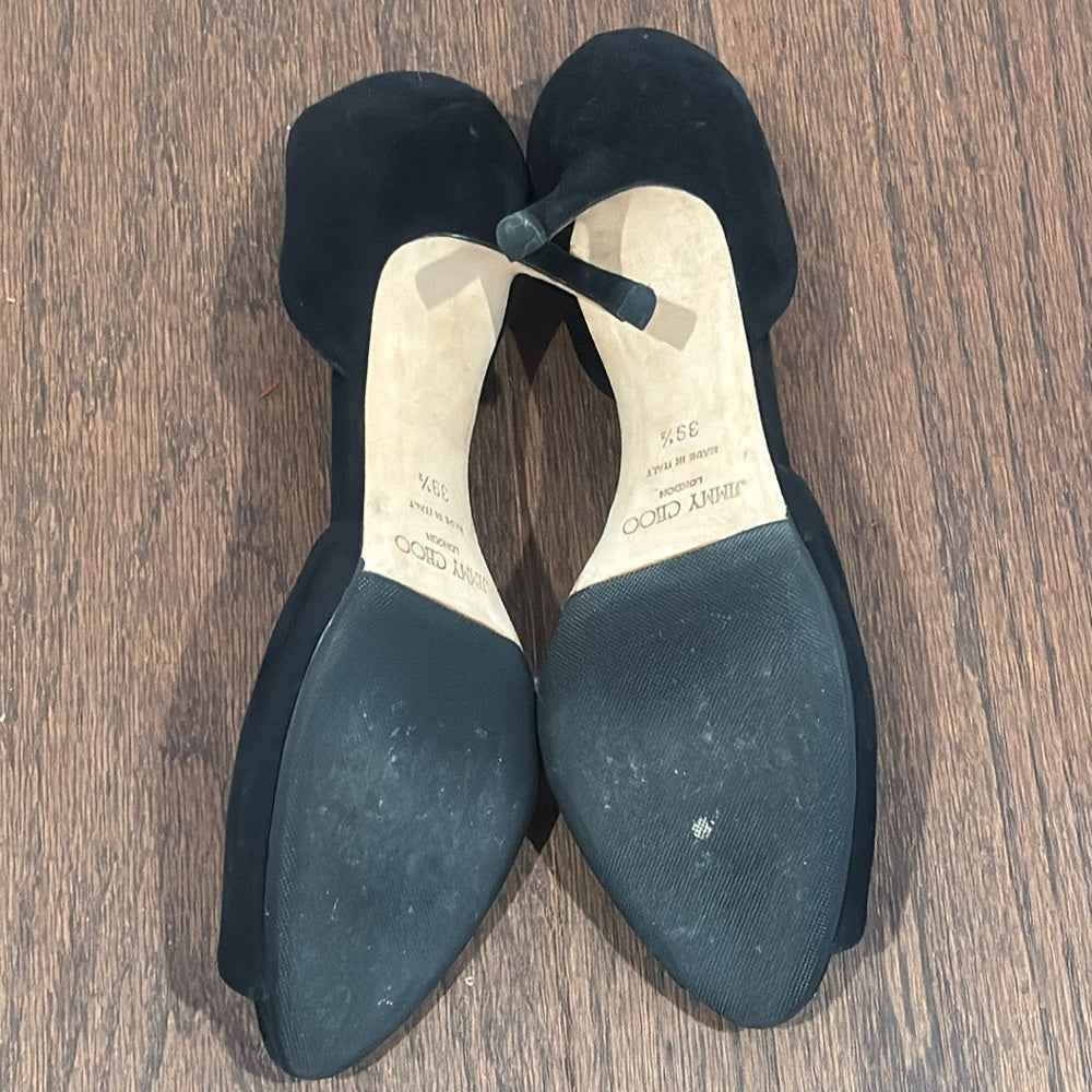 Jimmy Choo Black Suede Peep Toe D’Orsay Heels Size 39.5/9.5