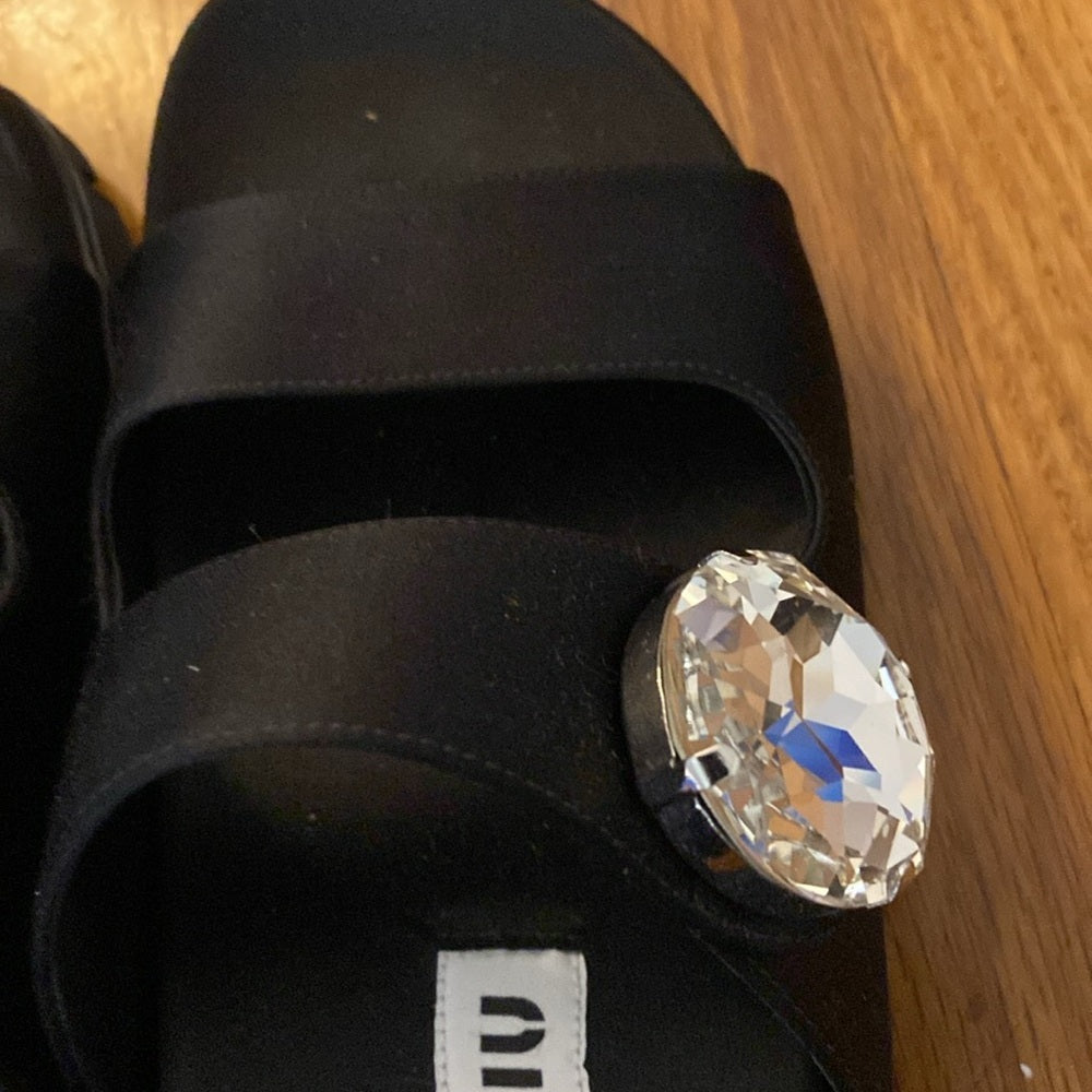 Miu Miu Women’s Black Sandals With Rhinestone Detailing Size 36.5