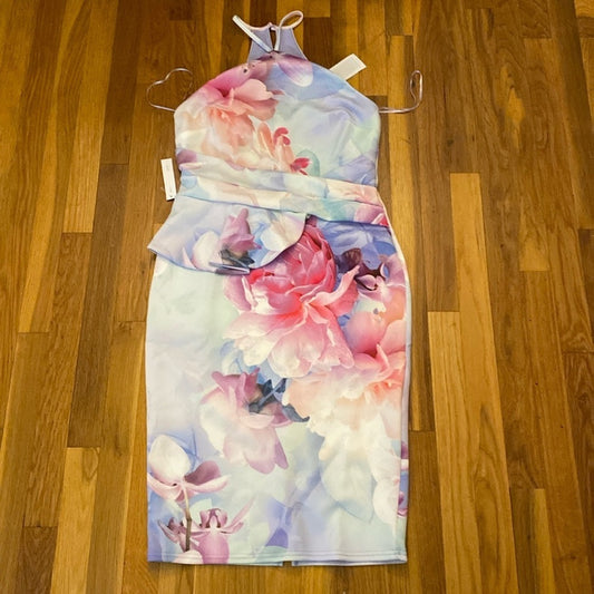 NWT Lipsy Women’s Pink and Purple Pastel Floral Printed Halter Dress Size 10