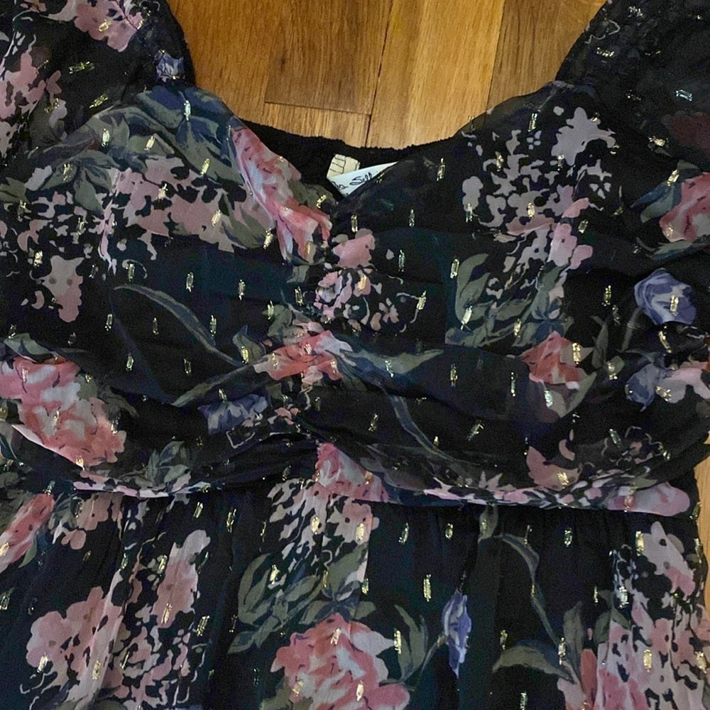 NWT Miss Selfridge Women’s Black and Pink Floral Printed Maxi Dress Size 10