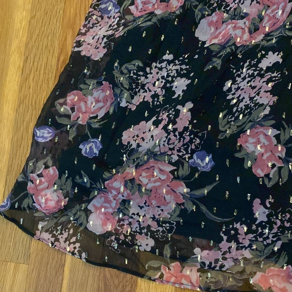 NWT Miss Selfridge Women’s Black and Pink Floral Printed Maxi Dress Size 10