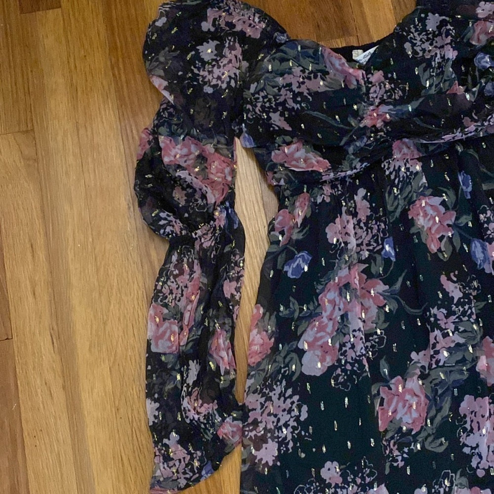 NWT Miss Selfridge Women’s Black and Pink Floral Printed Maxi Dress Size 10