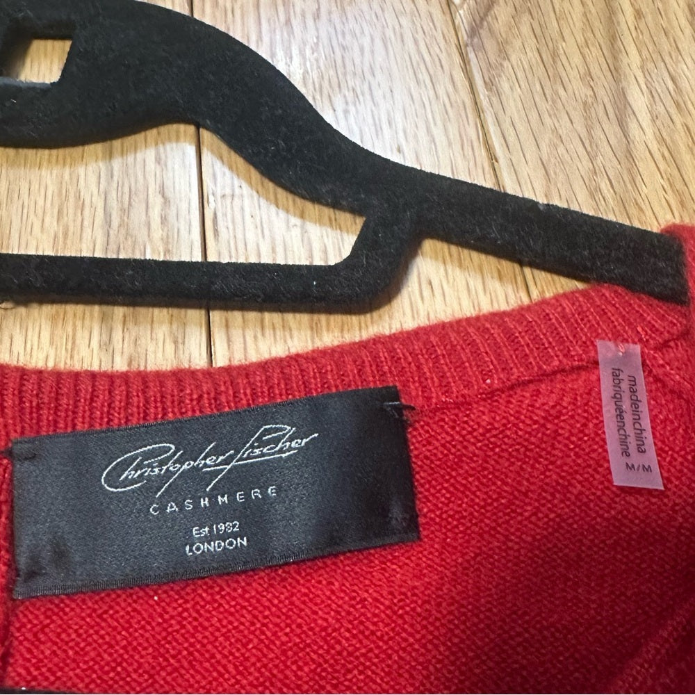 Christopher Fischer Red Long Sleeve Cashmere Sweater Size Medium