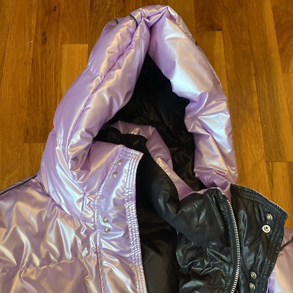 Lattelier Women’s Metallic Purple Long Puffer Jacket Size M