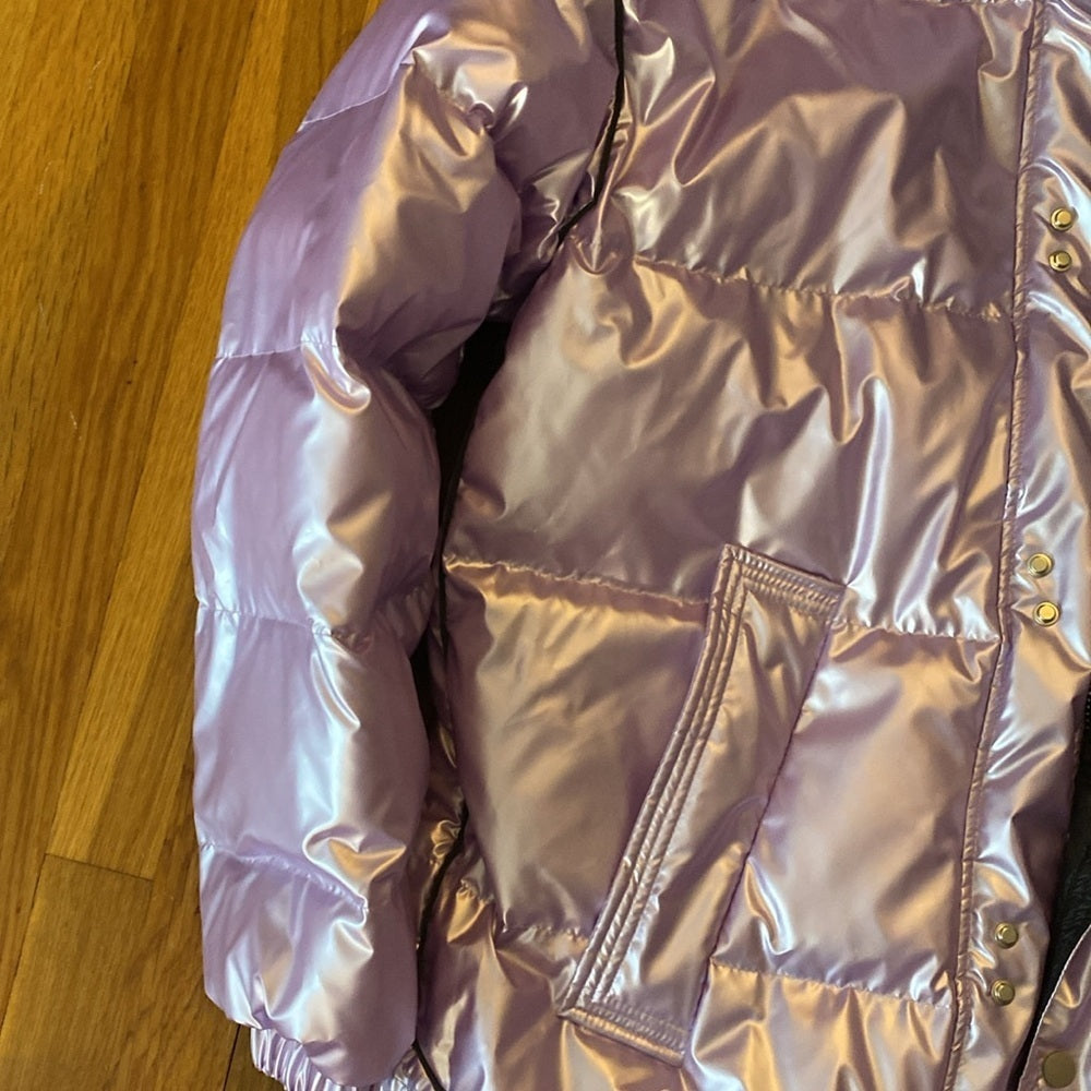 Lattelier Women’s Metallic Purple Long Puffer Jacket Size M