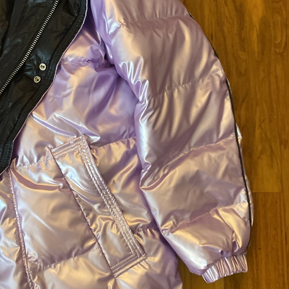 Lattelier Women’s Metallic Purple Long Puffer Jacket Size M