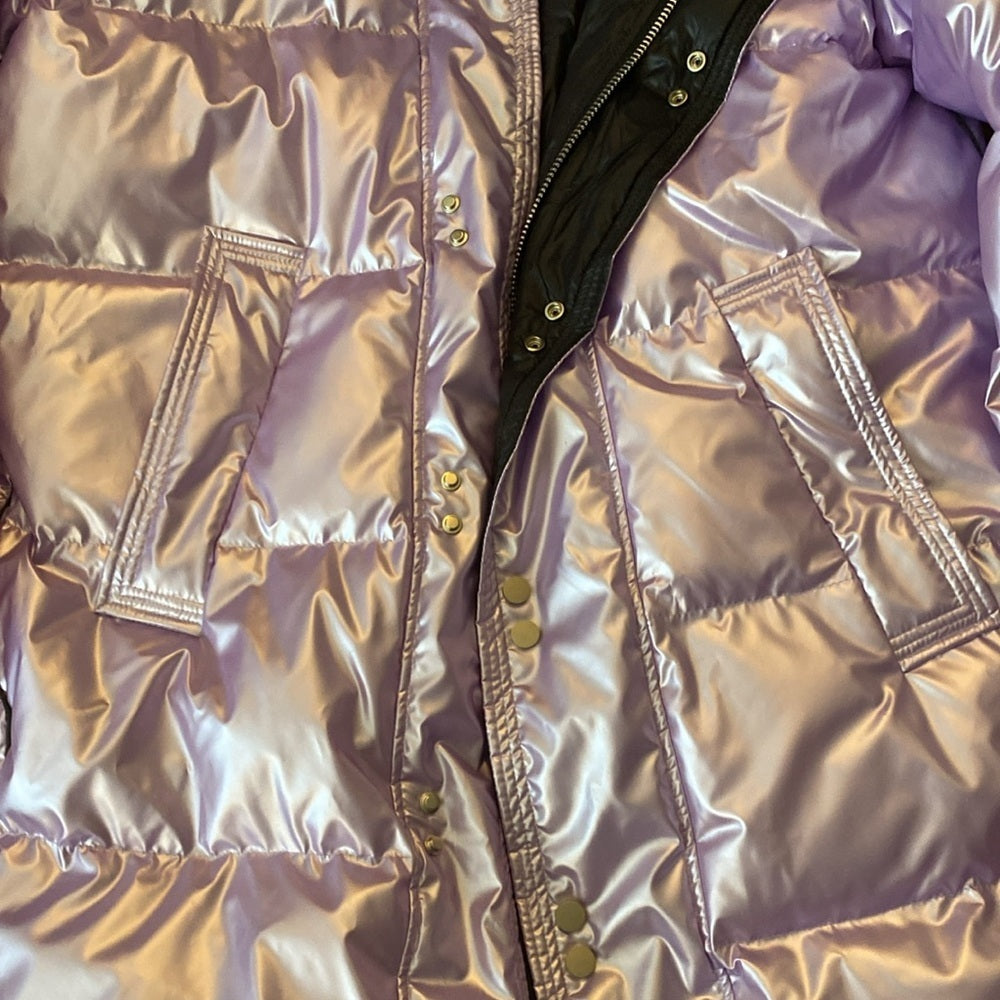 Lattelier Women’s Metallic Purple Long Puffer Jacket Size M