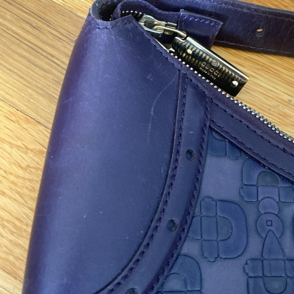 Gucci Women’s Purple/Eggplant Horsebit Embossed Hobo Rounded Shoulder Bag