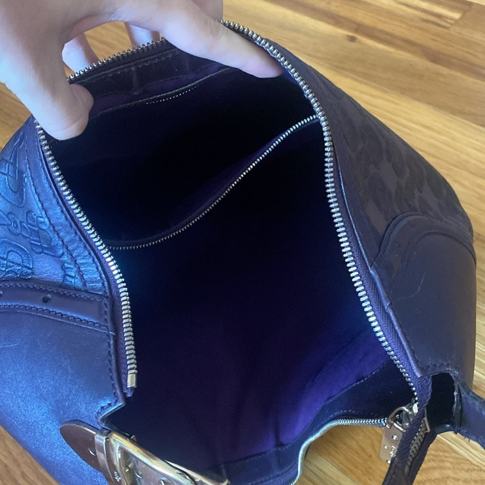 Gucci Women’s Purple/Eggplant Horsebit Embossed Hobo Rounded Shoulder Bag