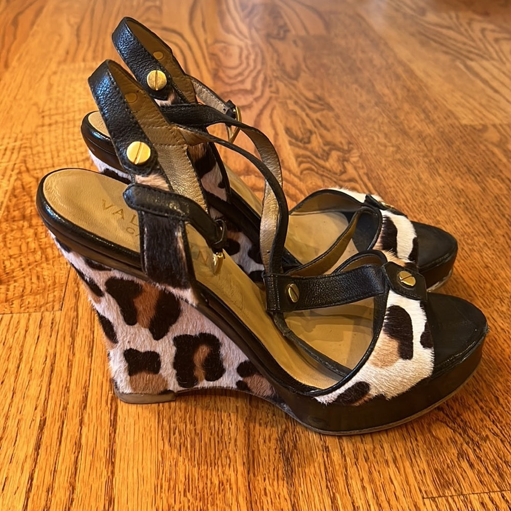 Valentino Garavani Woman’s Animal Print Wedges Size 36.5