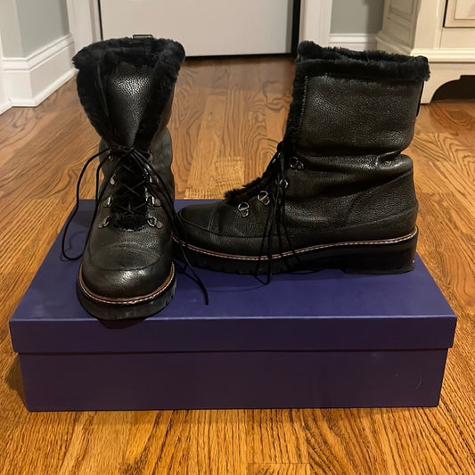 Stuart Weitzman Woman’s Black Luge Steel Smokey Napa Boots Size 9