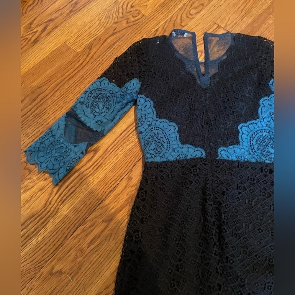 SANDRO Black and Blue Lace Design Dress
