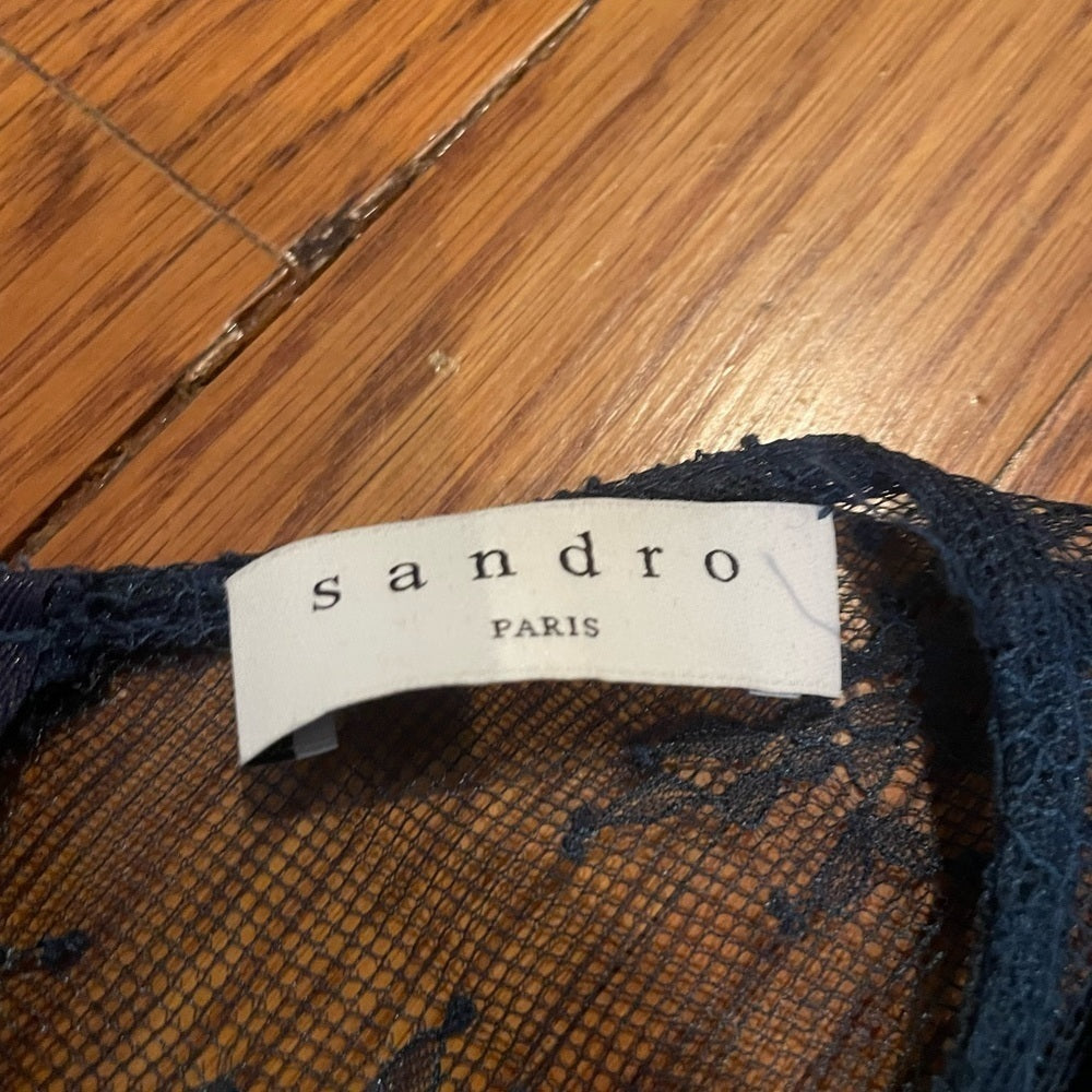 SANDRO Black and Blue Lace Design Dress