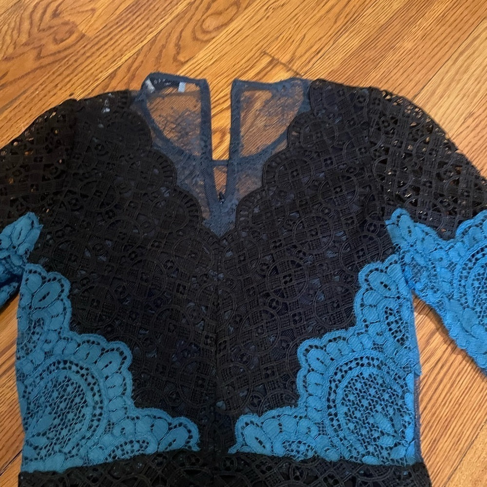 SANDRO Black and Blue Lace Design Dress