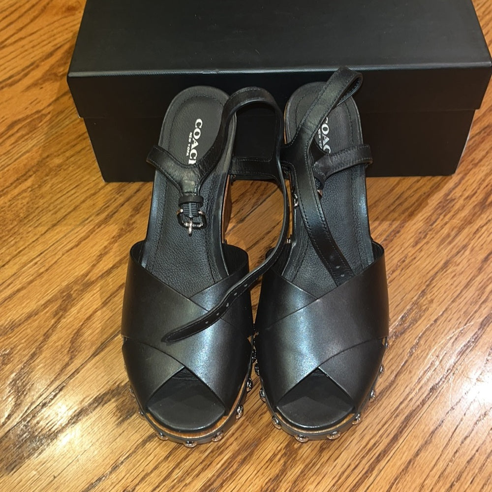 Coach Woman’s Black Viola Soft Vegan Leather Heels Size 8 M