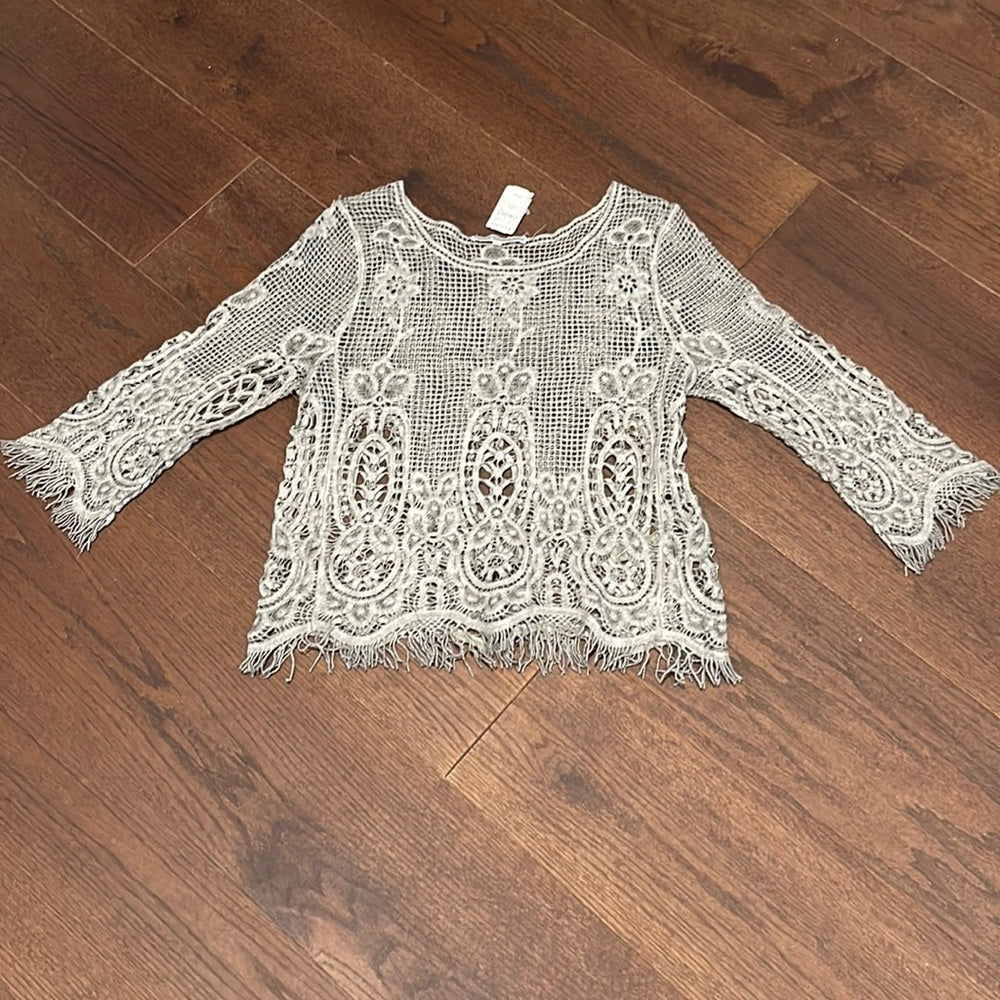NWT LIQUID by Sioni Grey Crochet Top Size XS/S NWT