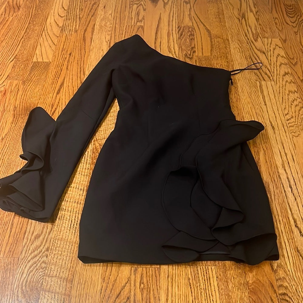 5à7 Cinq à sept Woman’s Black One Shoulder Ruffle Dress Size 0