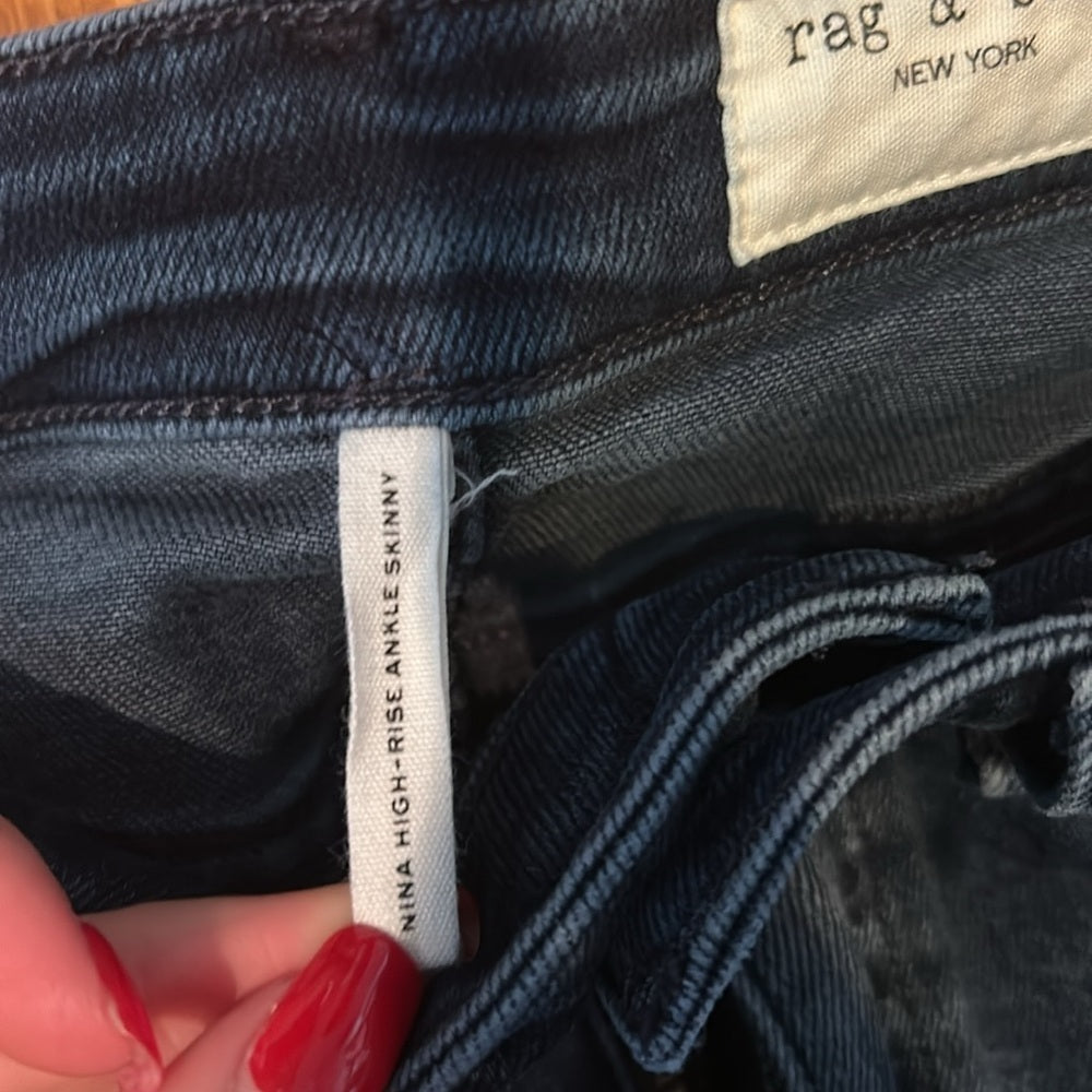 Rag & Bone Women’s Blue Nina High Rise Skinny Ankle Jeans Size 24