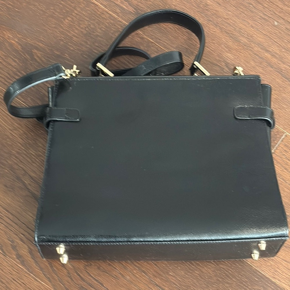 Muska Elegant Black Leather Top Handle and Shoulder Handbag