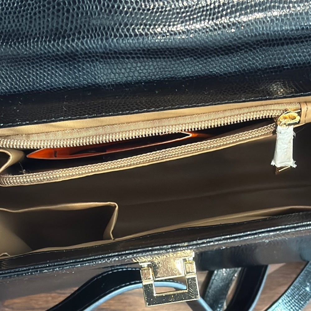 Muska Elegant Black Leather Top Handle and Shoulder Handbag