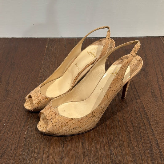Christian Louboutin Beige Cork Peep Toe Pumps Size 40.5/10.5