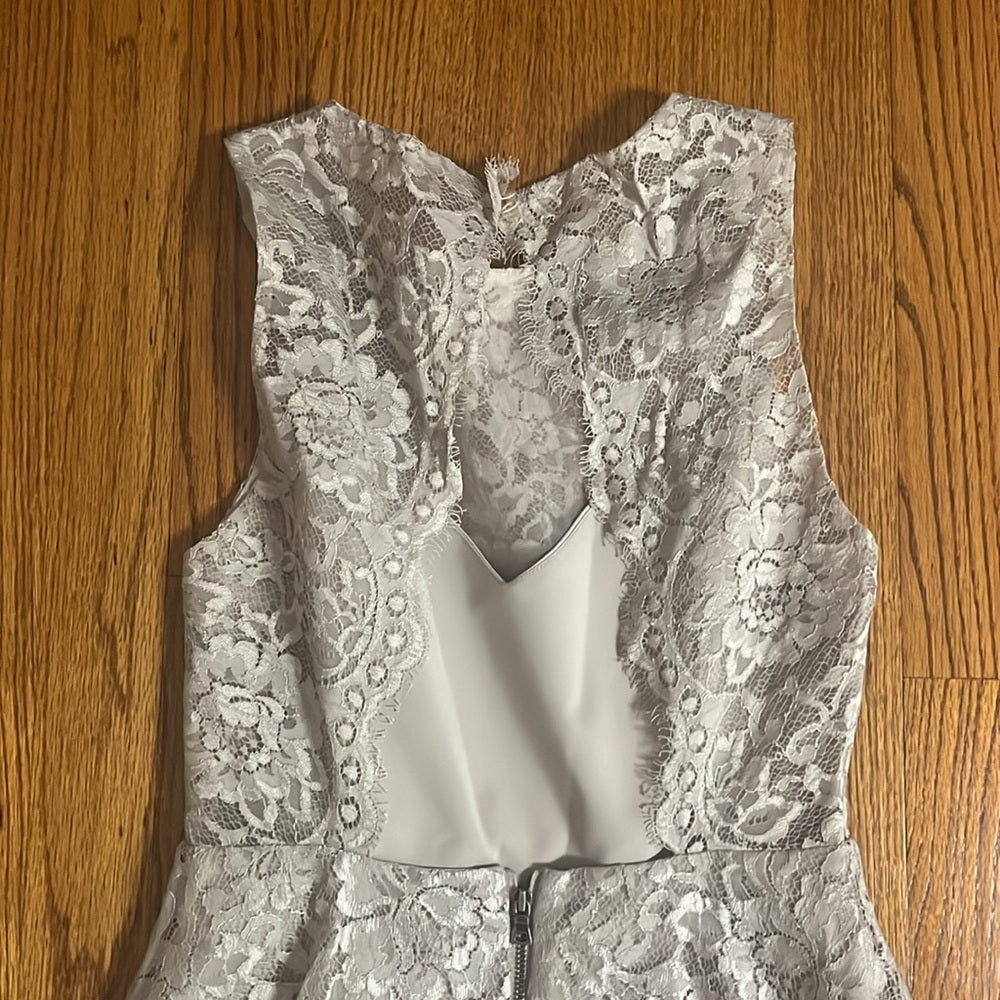 NWT Alice + Olivia Woman’s Natalia Open-Back Lace A-Line Taupe Lace Dress Size 0