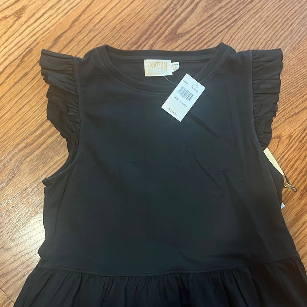 NWT NATION LTD Woman’s Black Ruffle Dress Size XS
