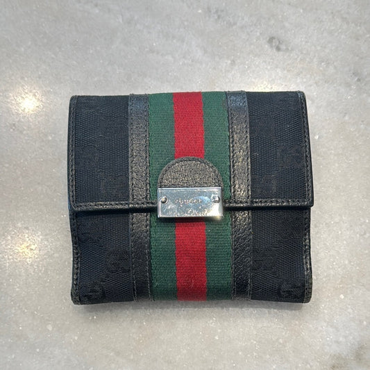 Gucci Black Wallet with Red and Green Stripe