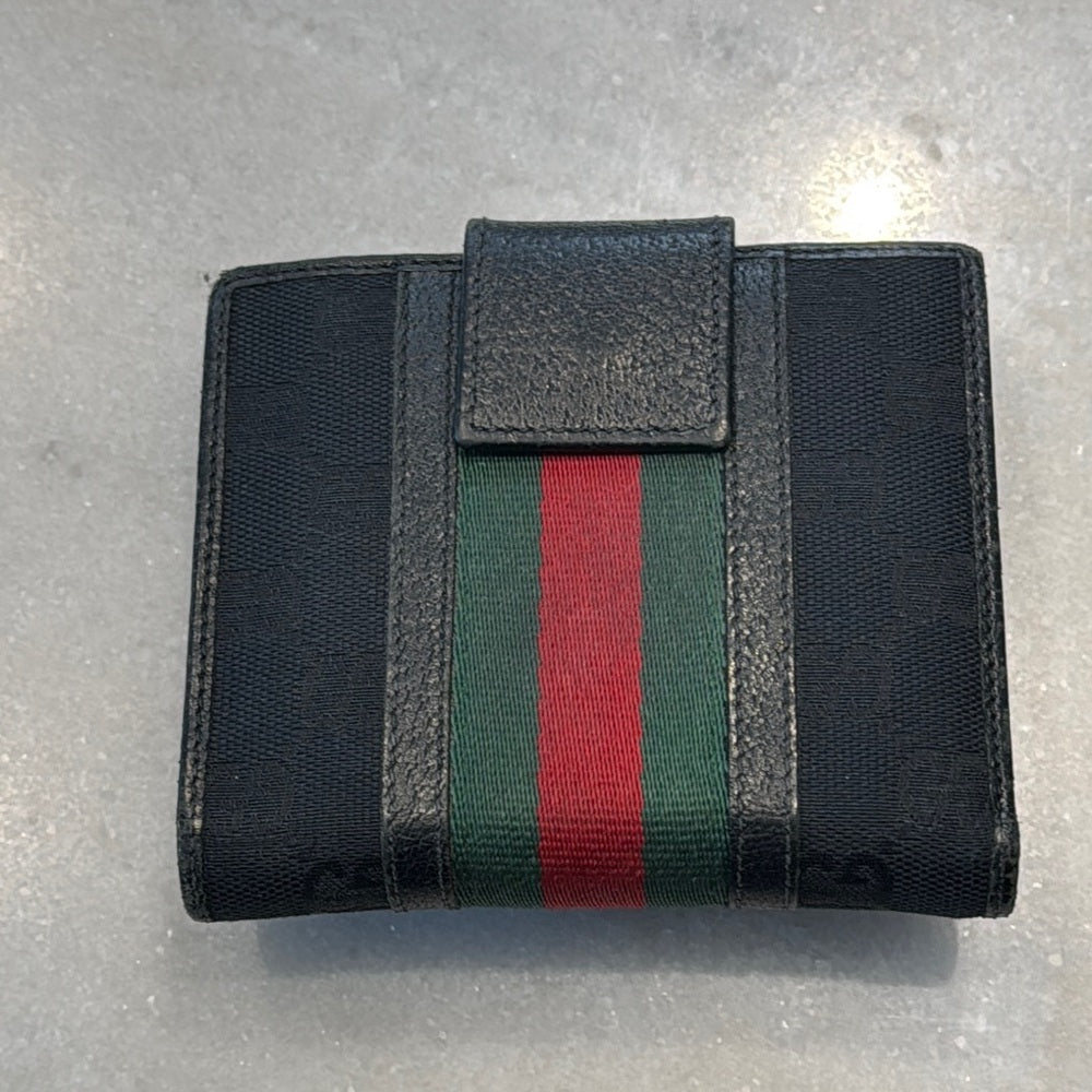 Gucci Black Wallet with Red and Green Stripe