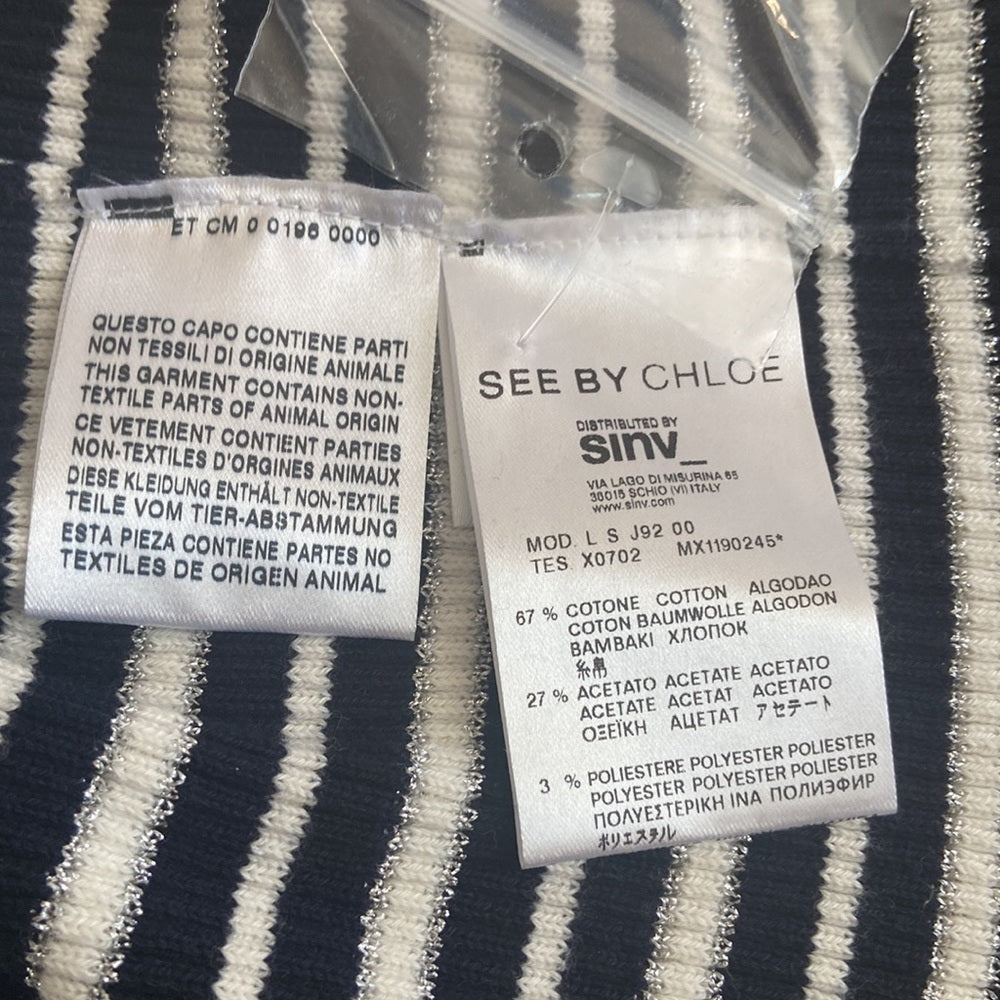 Women’s SeeByChloe cardigan. Blue/white/silver. Size 42