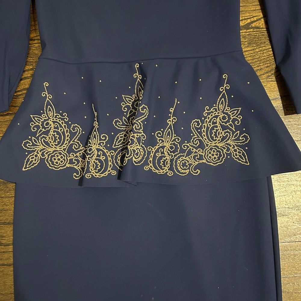 Chiara Boni Women’s Elegant Navy Blue Peplum Dress Size 10