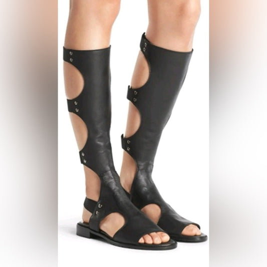 Stuart Weitzman Black Backview Gladiator Leather Sandals Size 10