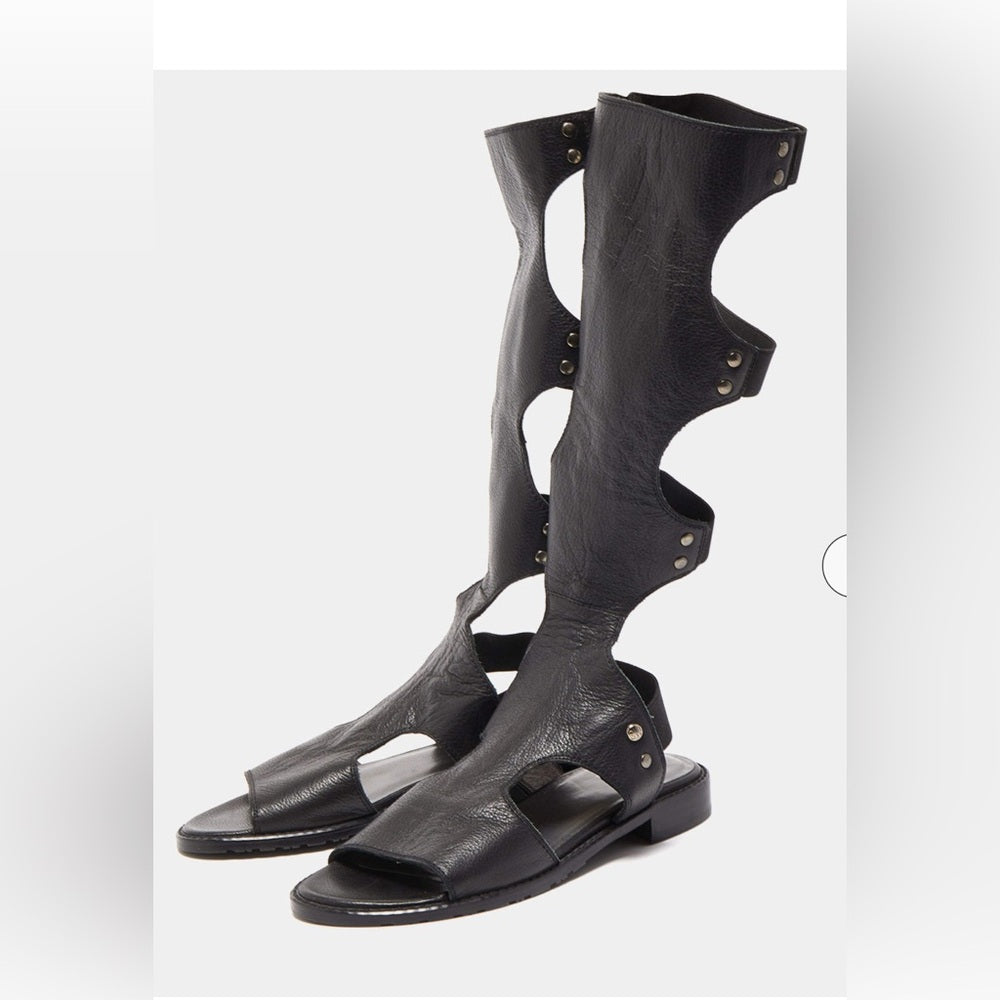 Stuart Weitzman Black Backview Gladiator Leather Sandals Size 10
