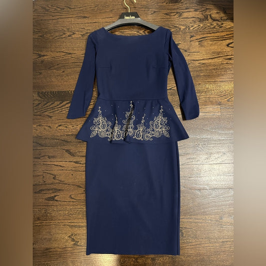Chiara Boni Women’s Elegant Navy Blue Peplum Dress Size 10