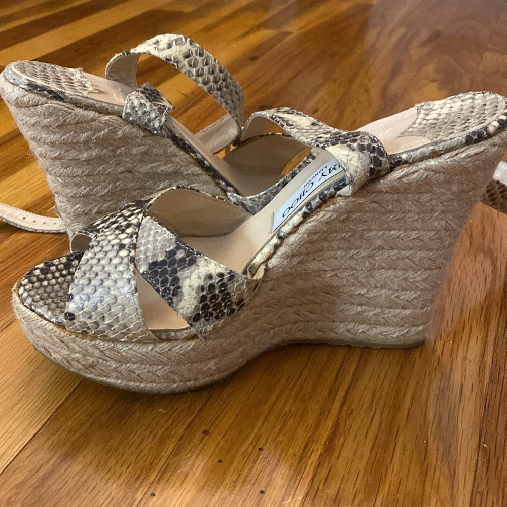 Jimmy Choo Women’s Gray Snakeskin Wedge Heels Size 37