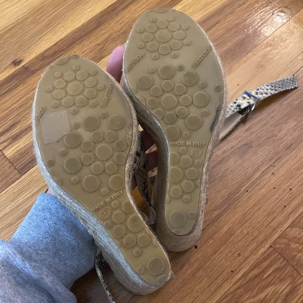 Jimmy Choo Women’s Gray Snakeskin Wedge Heels Size 37