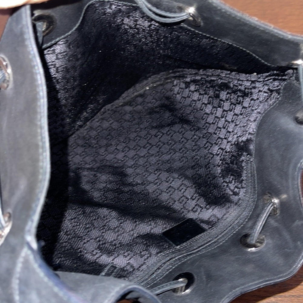 Vintage GUCCI Black Leather Suede Hobo Bucket Shoulder Bag