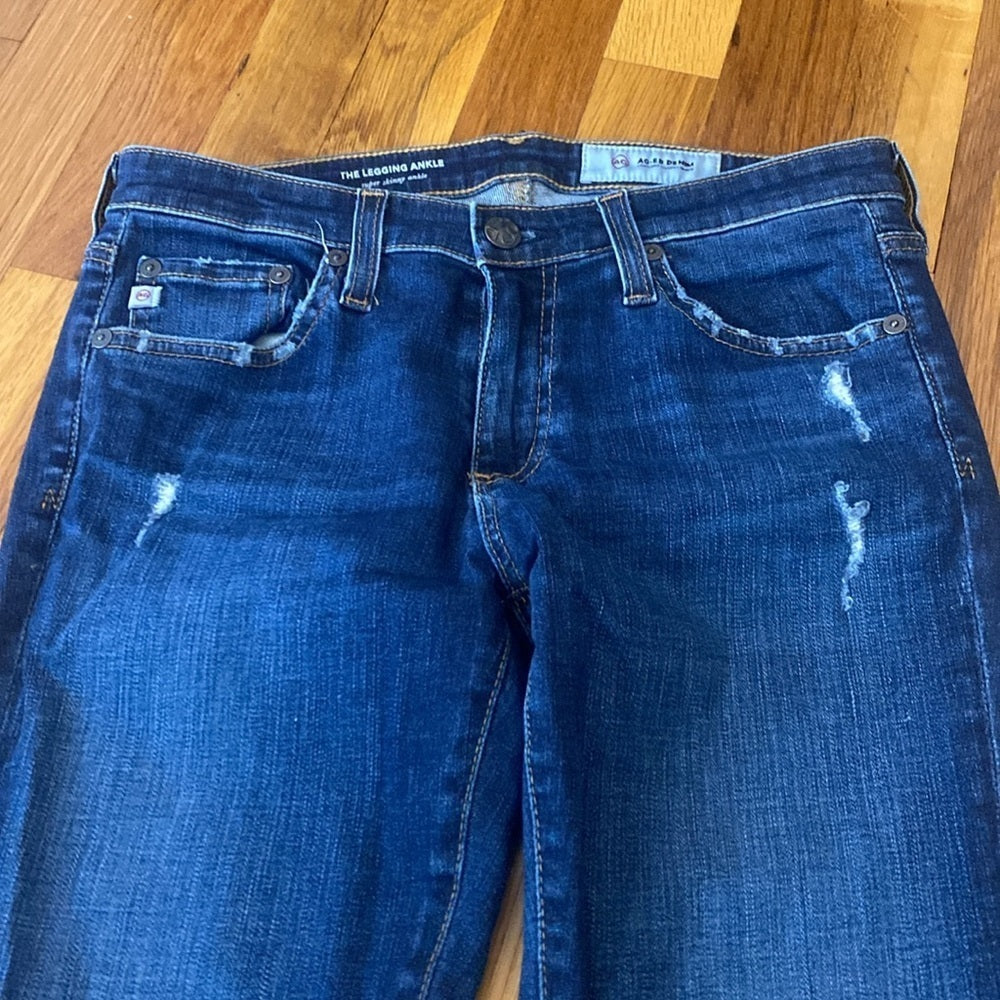 Ag Adriano Goldschmied Women’s Blue Ripped Legging Ankle Skinny Jeans Size 27