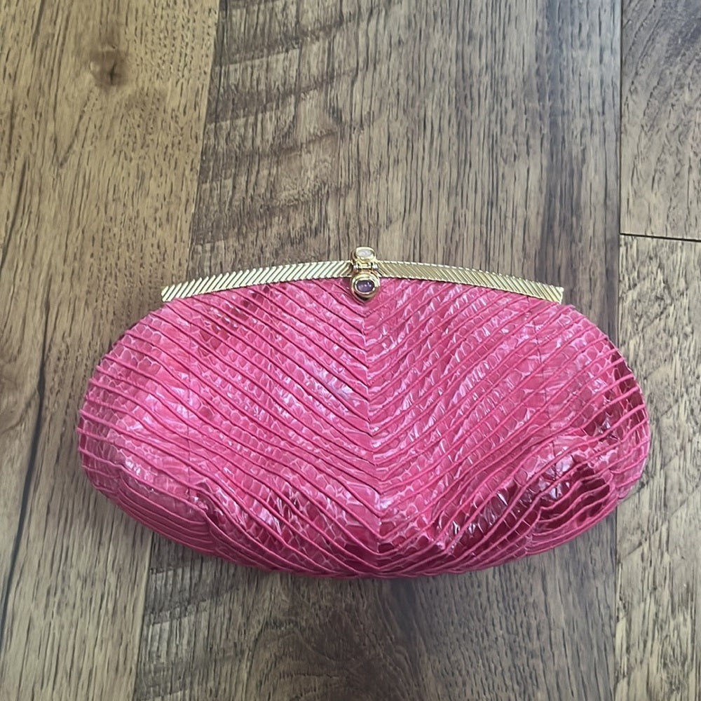 Judith Leiber Woman’s Pink and Gold Clutch with Chain