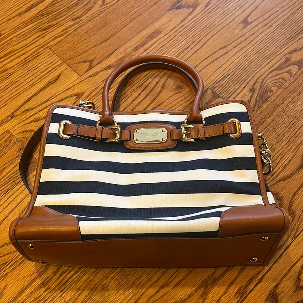 Michael Kors Woman’s Brown and Navy Striped Tote and Wallet